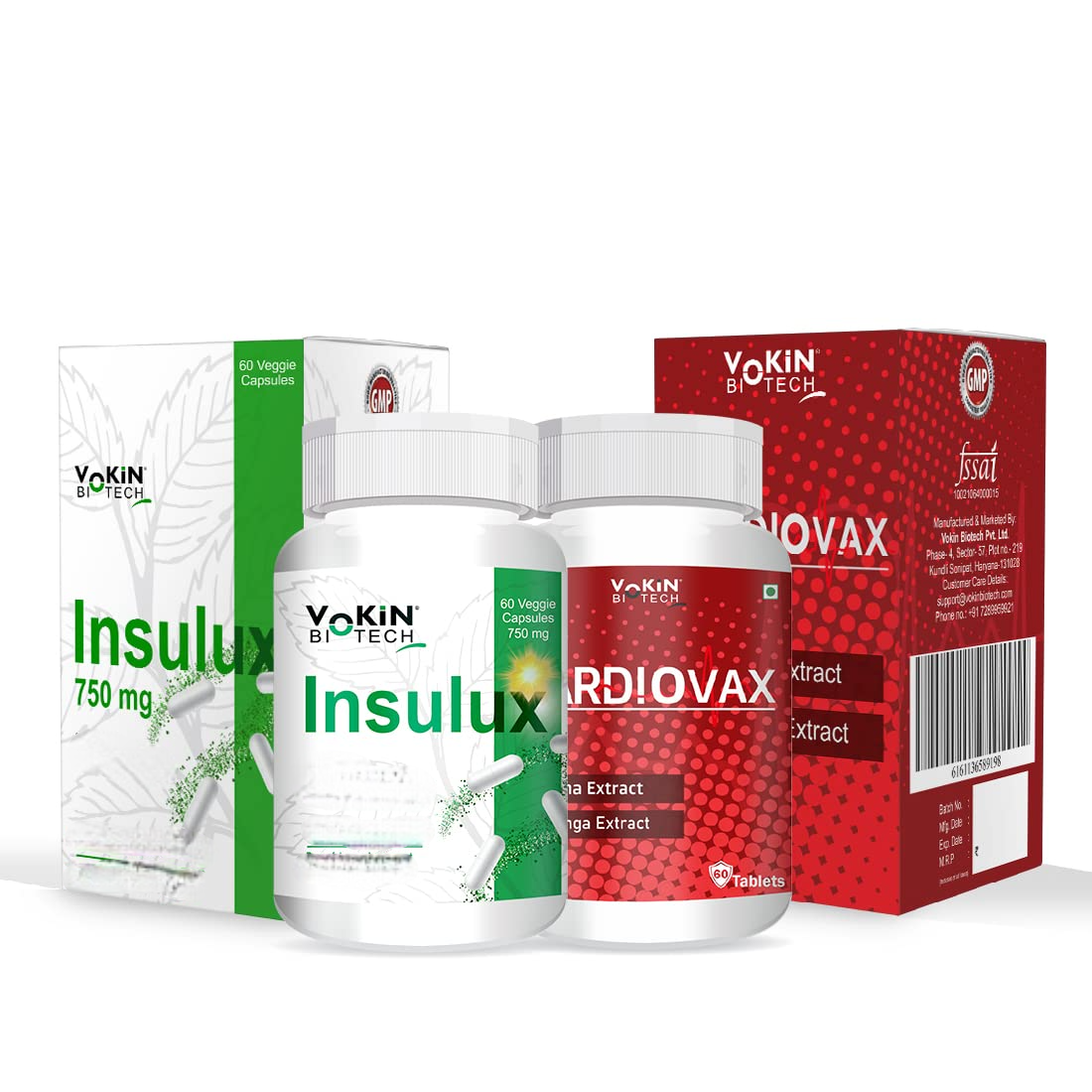 Vokin Biotech Herbal Insulux and Cardiovax Capsules Combo - Distacart