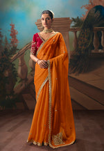 Thumbnail for Monjolika Fashion Orange Fancy Fabric Saree With Embroidered Work - Dista