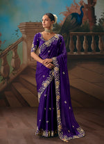 Thumbnail for Monjolika Fashion Purple Fancy Fabric Saree With Embroidered Work - Dista