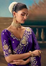 Thumbnail for Monjolika Fashion Purple Fancy Fabric Saree With Embroidered Work - Dista