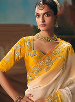 Thumbnail for Monjolika Fashion Cream Fancy Fabric Saree With Embroidered Work - Dista
