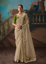 Thumbnail for Monjolika Fashion Beige Fancy Fabric Saree With Embroidered Work - Dista