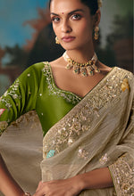Thumbnail for Monjolika Fashion Beige Fancy Fabric Saree With Embroidered Work - Dista