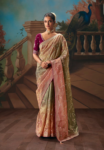 Monjolika Fashion Multicolor Fancy Fabric Saree With Embroidered Work - Dista