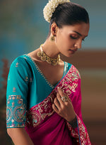 Thumbnail for Monjolika Fashion Rani Pink Fancy Fabric Saree With Embroidered Work - Dista
