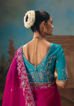 Thumbnail for Monjolika Fashion Rani Pink Fancy Fabric Saree With Embroidered Work - Dista