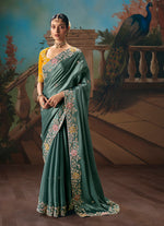 Thumbnail for Monjolika Fashion Teal Fancy Fabric Saree With Embroidered Work - Dista