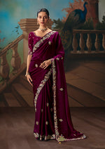 Thumbnail for Monjolika Fashion Wine Fancy Fabric Saree With Embroidered Work - Dista