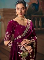 Thumbnail for Monjolika Fashion Wine Fancy Fabric Saree With Embroidered Work - Dista