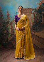 Thumbnail for Monjolika Fashion Mustard Fancy Fabric Saree With Embroidered Work - Dista