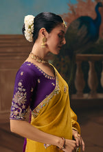 Thumbnail for Monjolika Fashion Mustard Fancy Fabric Saree With Embroidered Work - Dista