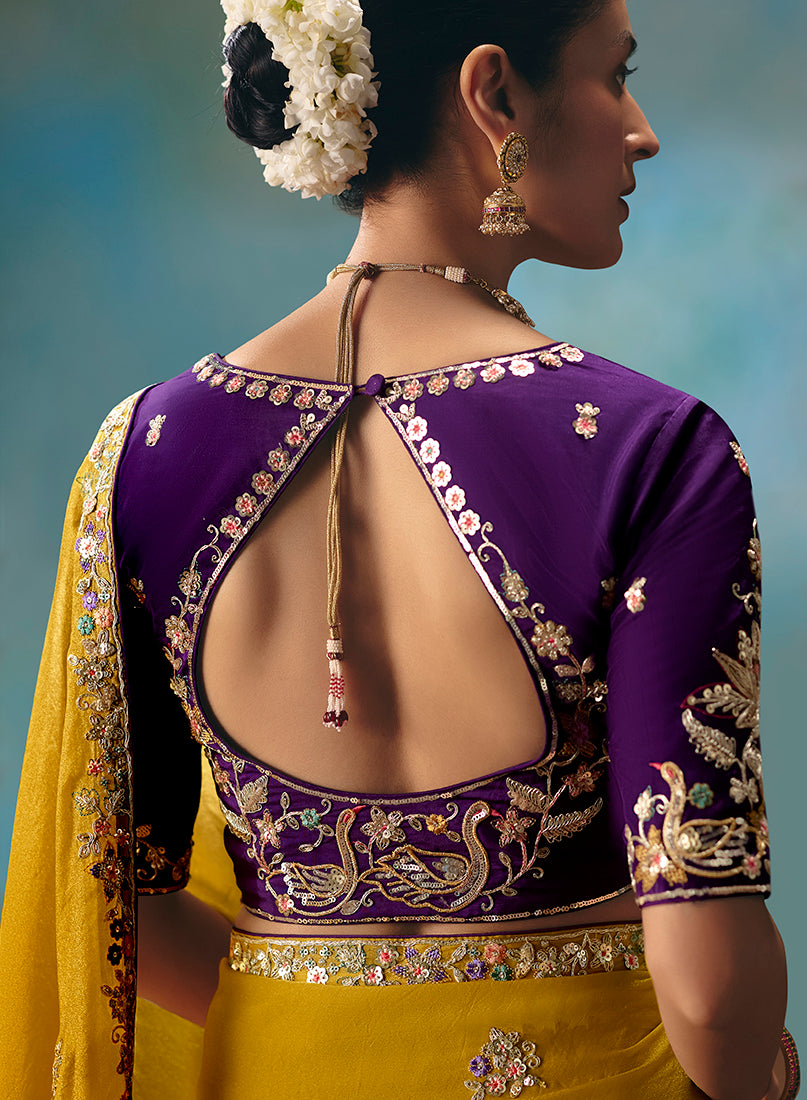 Monjolika Fashion Mustard Fancy Fabric Saree With Embroidered Work - Dista
