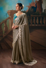 Thumbnail for Monjolika Fashion Grey Fancy Fabric Saree With Embroidered Work - Dista