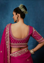Thumbnail for Monjolika Fashion Rani Pink Fancy Fabric Embroidered Saree With Stitched Blouse - Dista