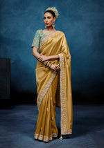 Thumbnail for Monjolika Fashion Gold Fancy Fabric Embroidered Saree With Stitched Blouse - Dista