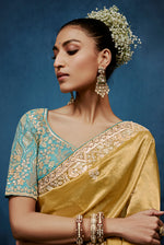 Thumbnail for Monjolika Fashion Gold Fancy Fabric Embroidered Saree With Stitched Blouse - Dista