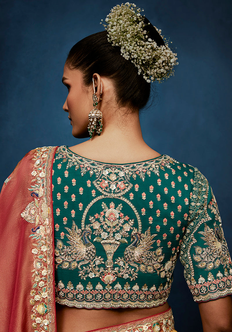 Monjolika Fashion Rust Fancy Fabric Embroidered Saree With Stitched Blouse - Dista