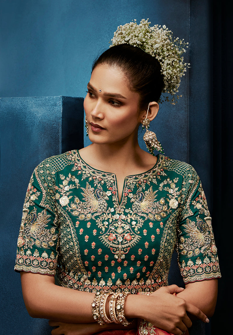 Monjolika Fashion Rust Fancy Fabric Embroidered Saree With Stitched Blouse - Dista