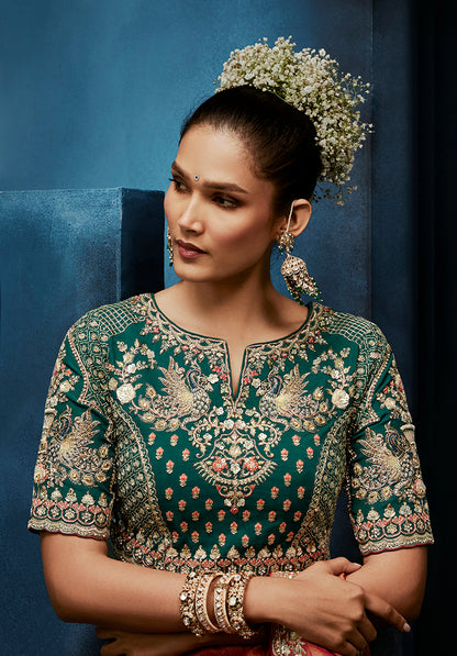 Monjolika Fashion Rust Fancy Fabric Embroidered Saree With Stitched Blouse - Dista