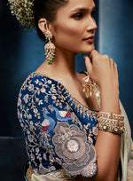 Thumbnail for Monjolika Fashion Light Grey Fancy Fabric Embroidered Saree With Stitched Blouse - Dista