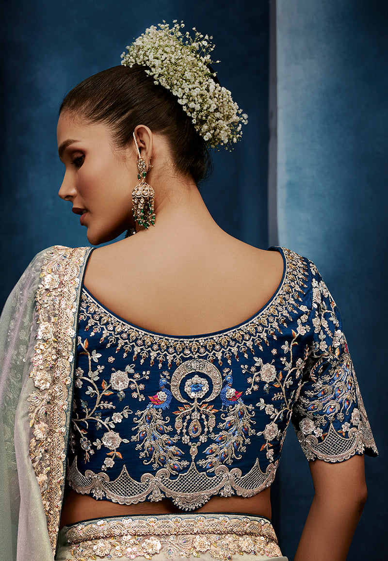 Monjolika Fashion Light Grey Fancy Fabric Embroidered Saree With Stitched Blouse - Dista