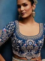 Thumbnail for Monjolika Fashion Light Grey Fancy Fabric Embroidered Saree With Stitched Blouse - Dista