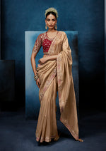 Thumbnail for Monjolika Fashion Beige Fancy Fabric Embroidered Saree With Stitched Blouse - Dista