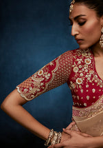 Thumbnail for Monjolika Fashion Beige Fancy Fabric Embroidered Saree With Stitched Blouse - Dista