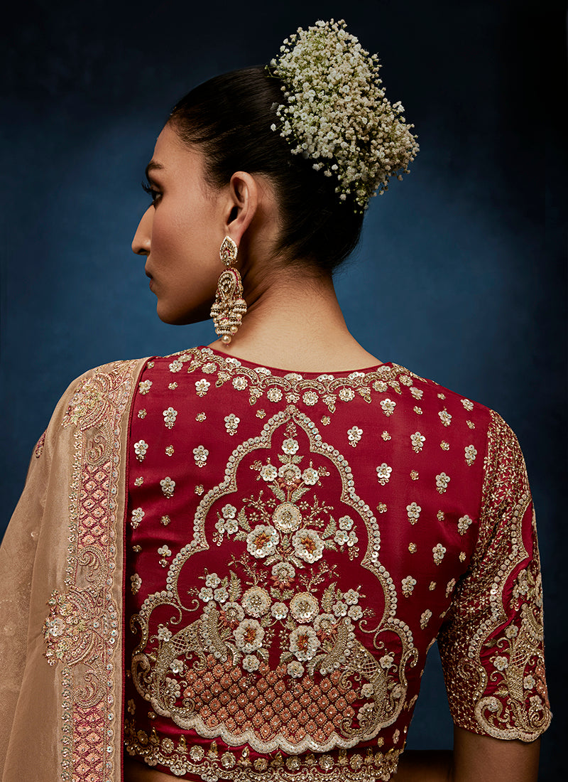 Monjolika Fashion Beige Fancy Fabric Embroidered Saree With Stitched Blouse - Dista