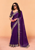 Thumbnail for Monjolika Fashion Purple Faux Organza Satin Saree With Embroidery - Dista