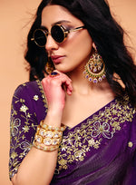 Thumbnail for Monjolika Fashion Purple Faux Organza Satin Saree With Embroidery - Dista