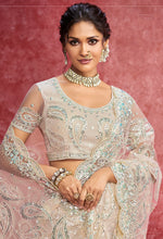 Thumbnail for Monjolika Fashion Off White Net Embroidered Work Saree - Dista
