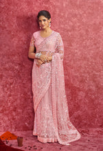 Thumbnail for Monjolika Fashion Pink Net Embroidered Work Saree - Dista