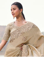 Thumbnail for Monjolika Fashion Beige Embroidered Woven Faux Tissue Silk Saree - Dista