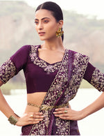 Thumbnail for Monjolika Fashion Wine Embroidered Woven Satin Silk Saree - Dista