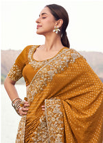 Thumbnail for Monjolika Fashion Rust Orange Embroidered Woven Satin Silk Saree - Dista
