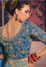 Thumbnail for Monjolika Fashion Light Blue Viscose Zari Tissue Silk Embroidered Saree - Dista