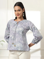 Thumbnail for Yufta Grey Printed Cotton Peplum Top - Distacart