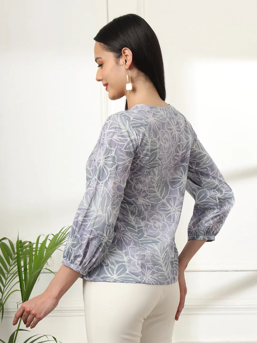 Yufta Grey Printed Cotton Peplum Top - Distacart