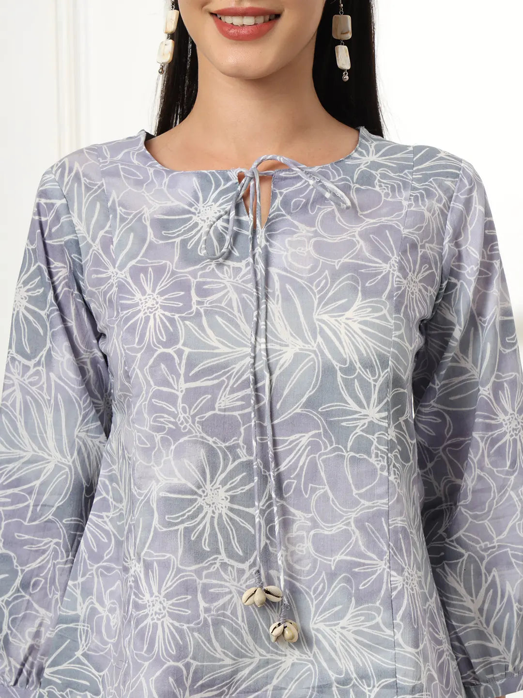 Yufta Grey Printed Cotton Peplum Top - Distacart