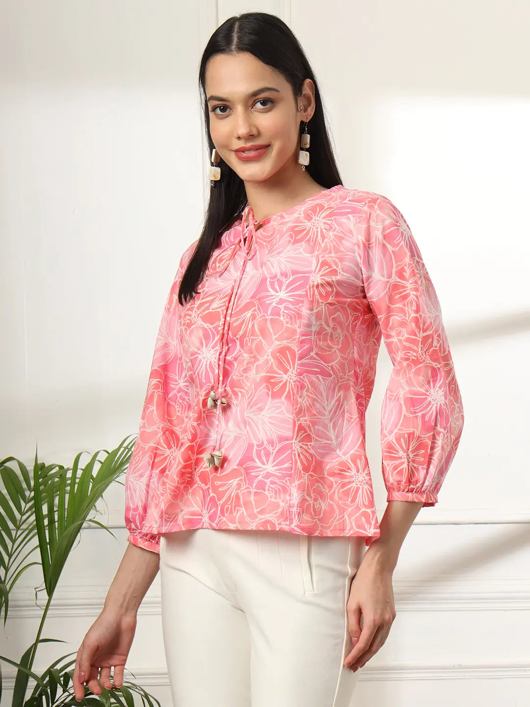 Yufta Pink Printed Cotton Peplum Top - Distacart