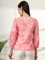 Thumbnail for Yufta Pink Printed Cotton Peplum Top - Distacart