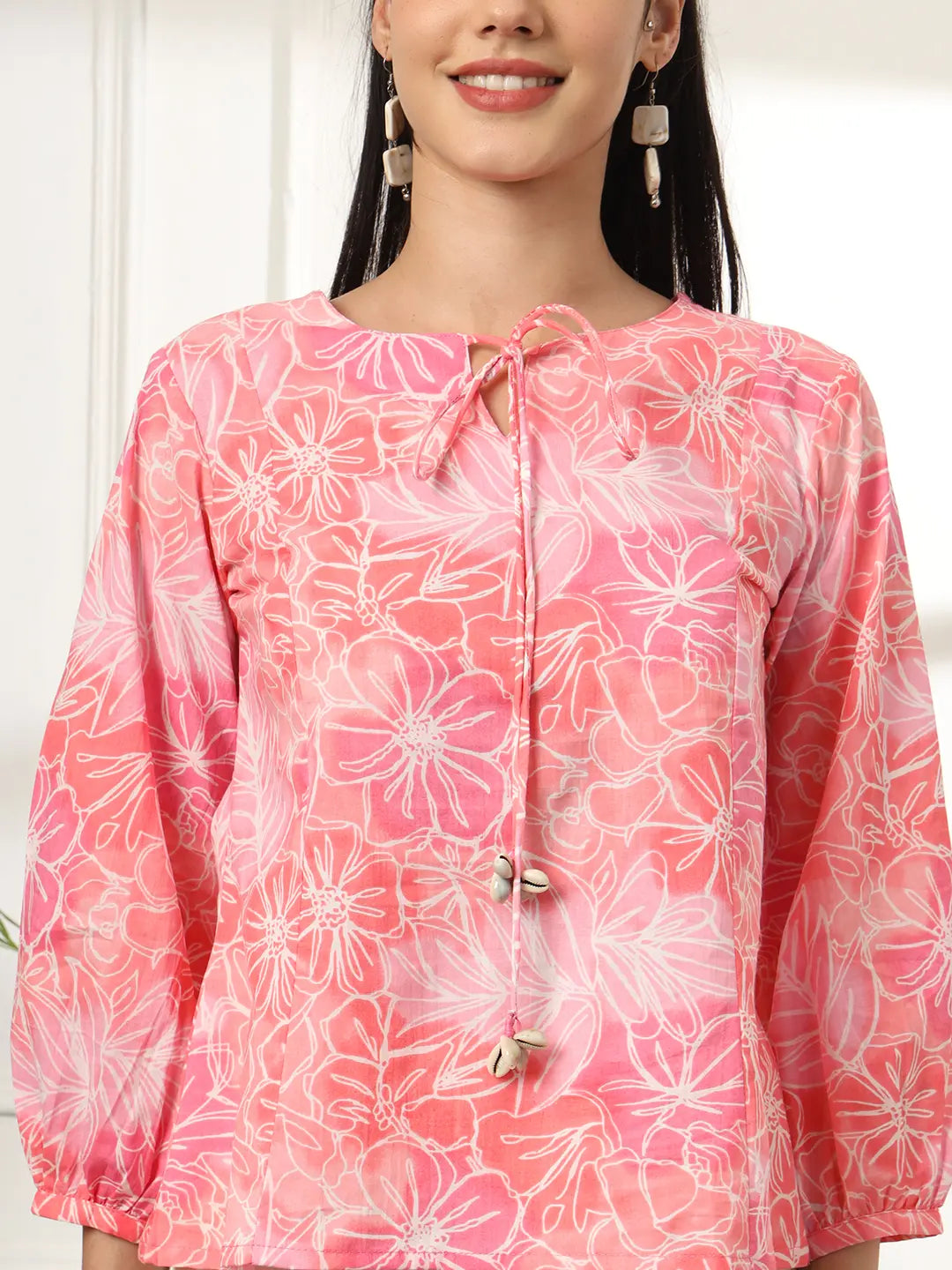 Yufta Pink Printed Cotton Peplum Top - Distacart