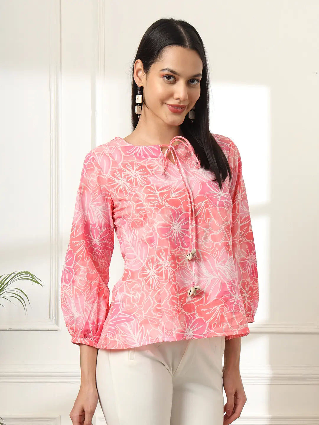 Yufta Pink Printed Cotton Peplum Top - Distacart