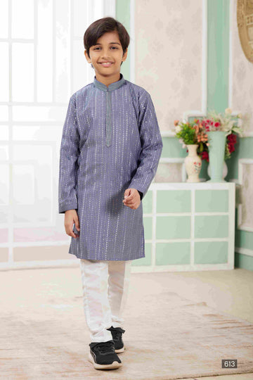 Raivat Ethnic Art Silk Embroidery Work Kids Kurta Pajama In Blue Colour - Distacart