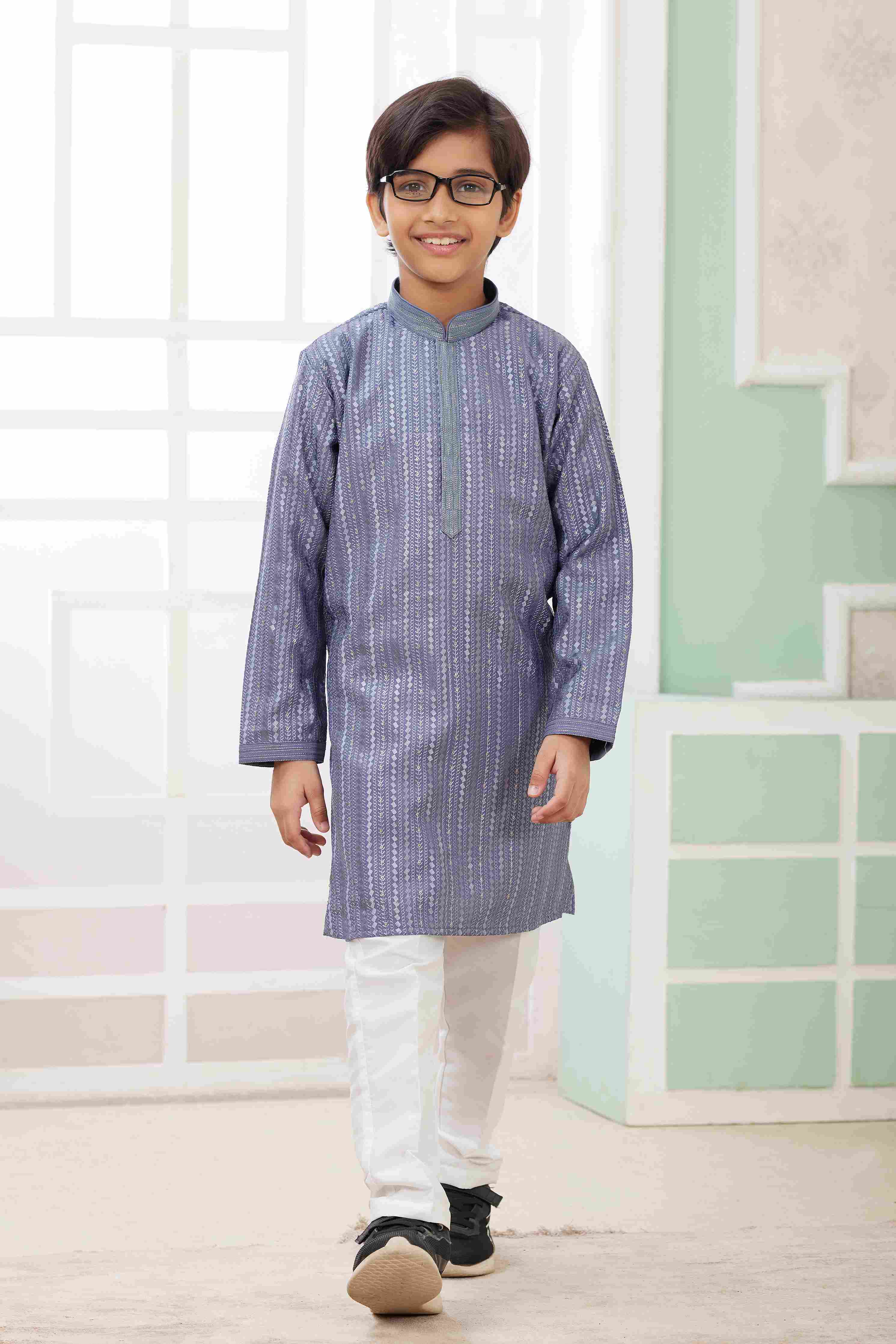 Raivat Ethnic Art Silk Embroidery Work Kids Kurta Pajama In Blue Colour - Distacart