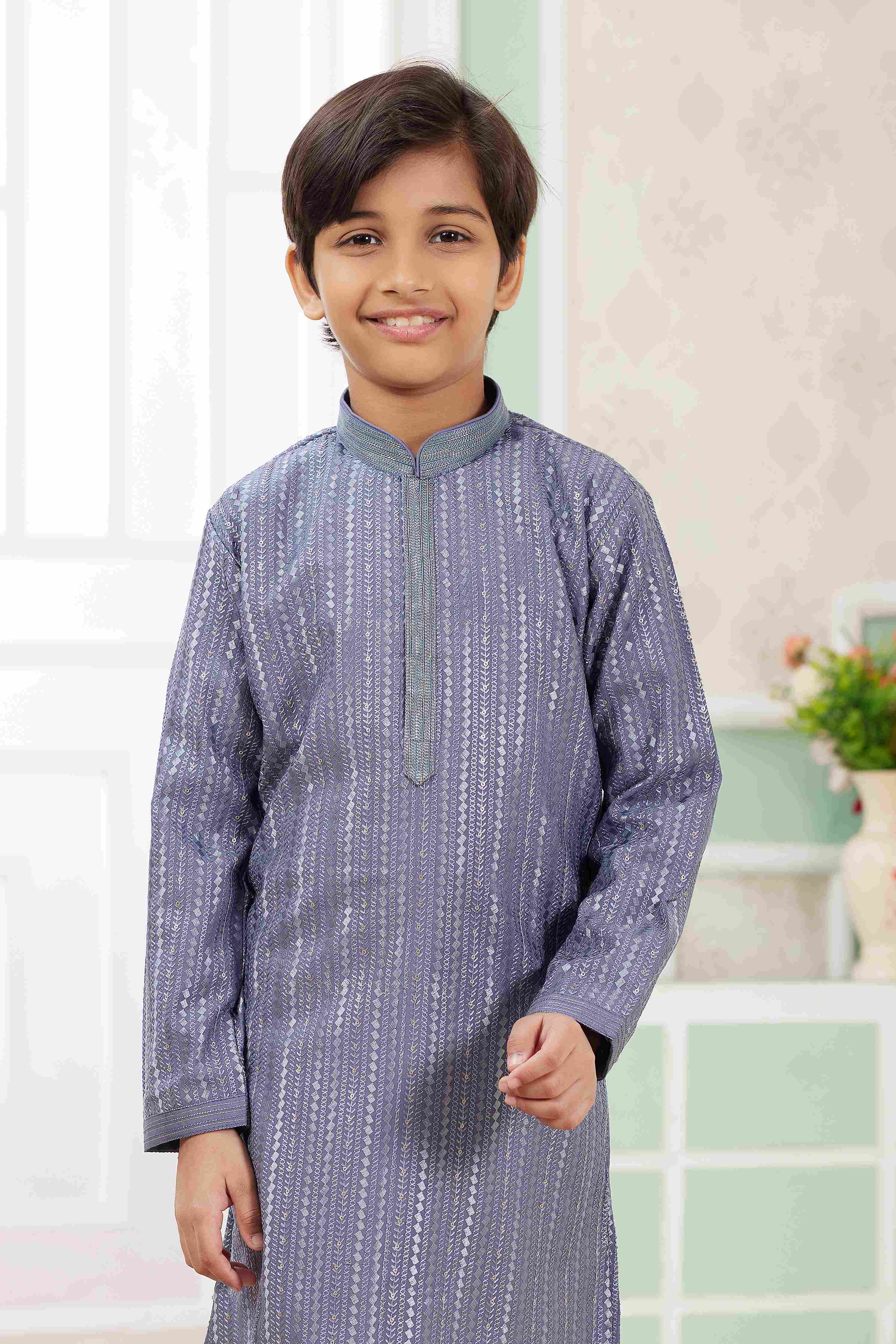 Raivat Ethnic Art Silk Embroidery Work Kids Kurta Pajama In Blue Colour - Distacart