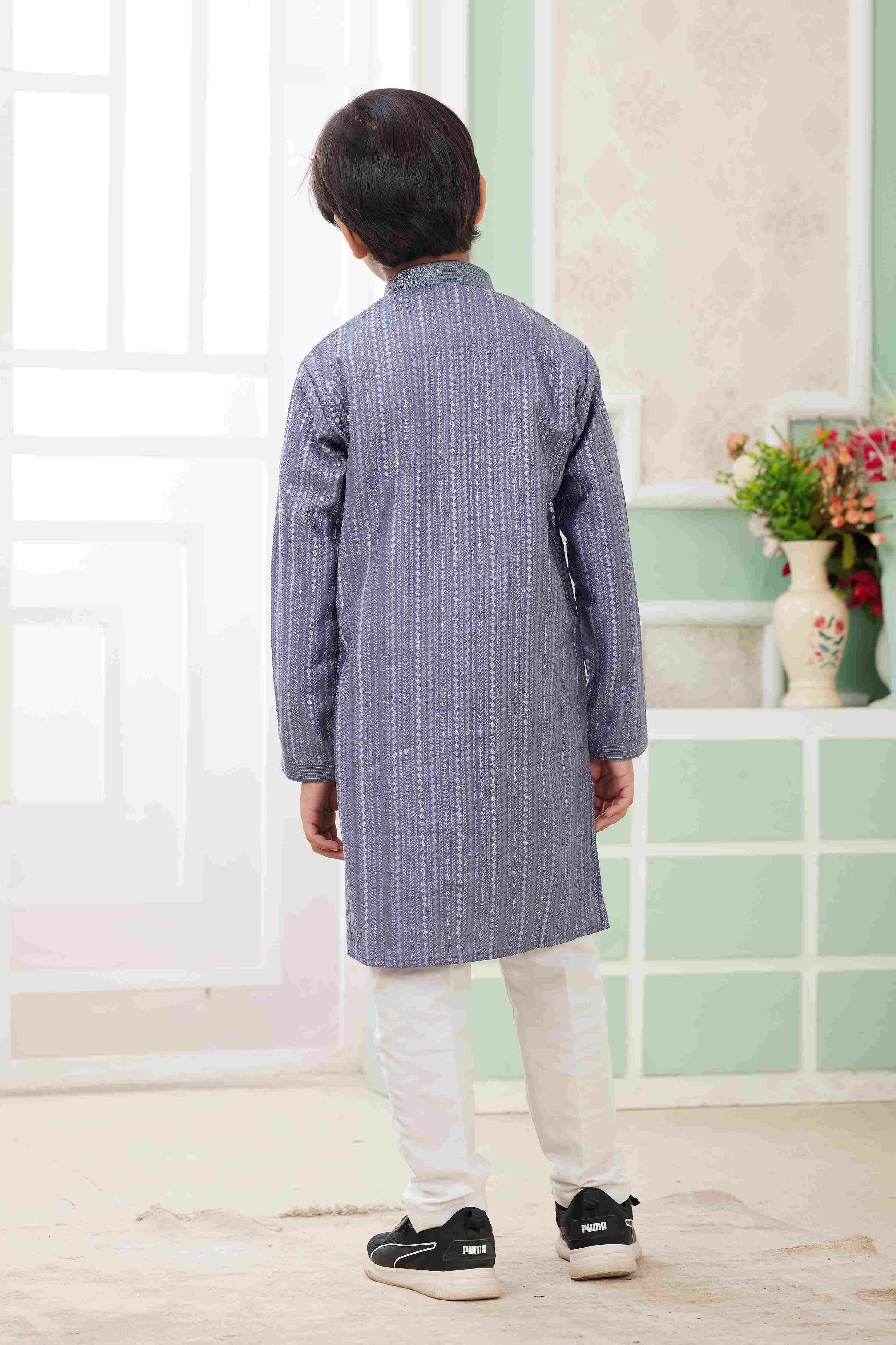 Raivat Ethnic Art Silk Embroidery Work Kids Kurta Pajama In Blue Colour - Distacart