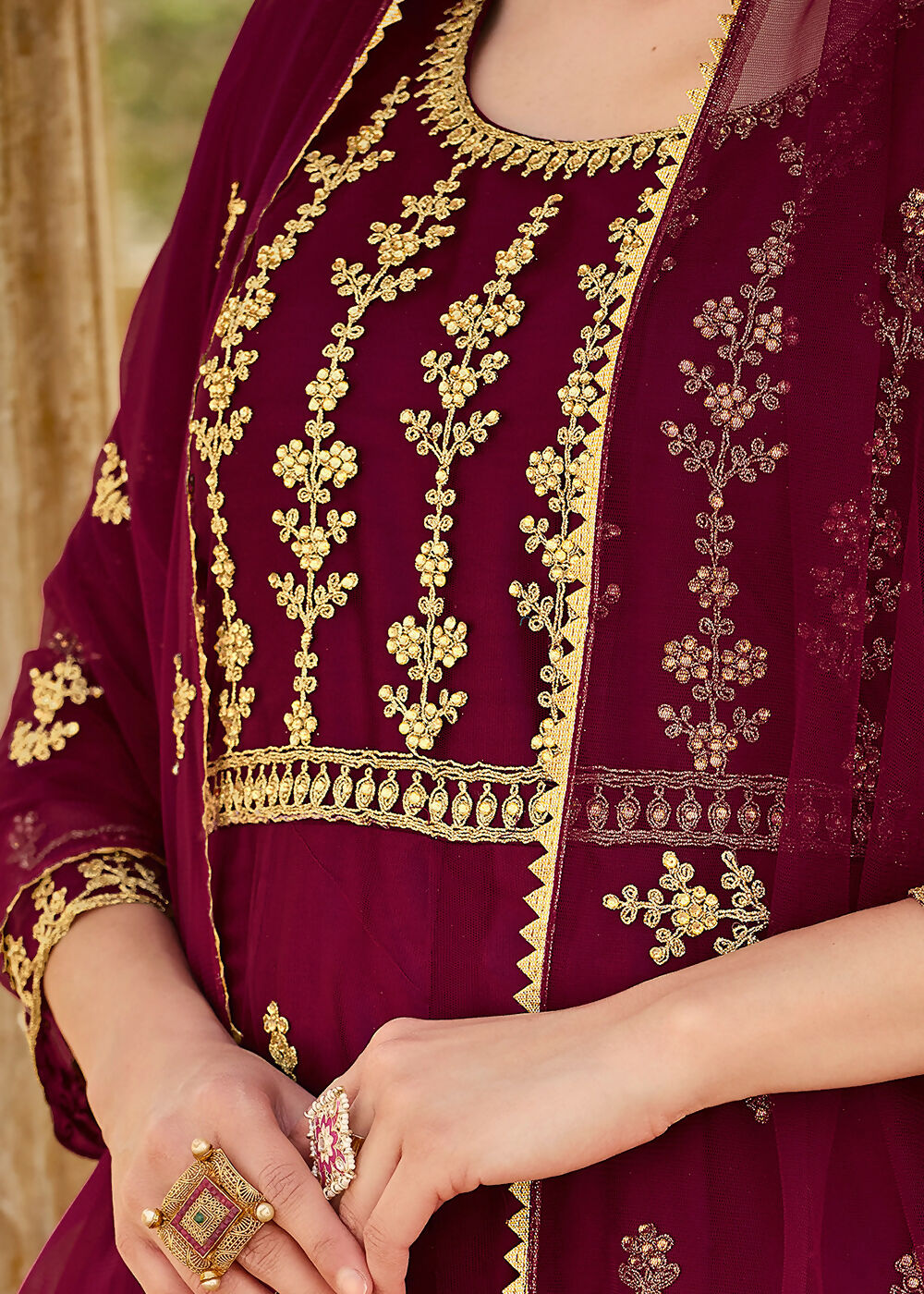 Heavy Stone Embroidered Wine Designer Anarkali Suit - Emponline - Distacart