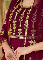 Thumbnail for Heavy Stone Embroidered Wine Designer Anarkali Suit - Emponline - Distacart